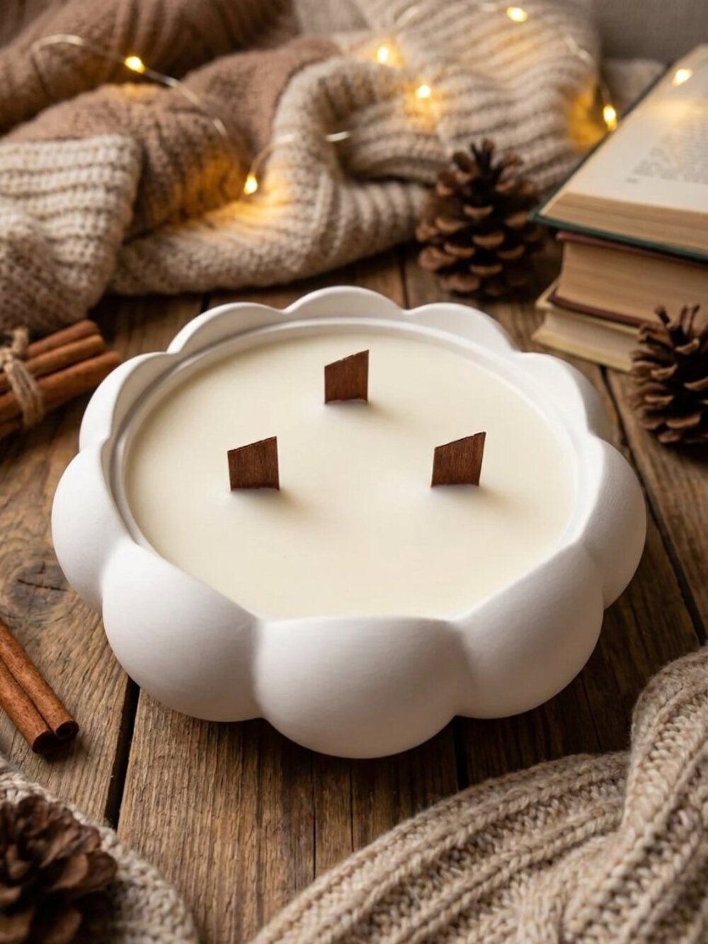 Pumpkin Spice Latte Scalloped Candle, 6 oz Soy Wax, 3 Wooden Wicks